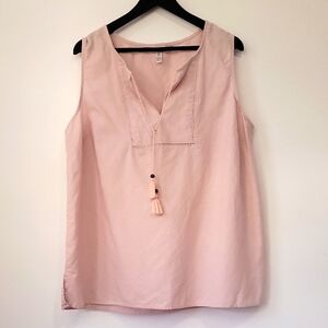 ELLEN TRACY LINEN COTTON BLEND SLEEVELESS V NECK LAGEN LOOSE FIT TOP SIZE 1X